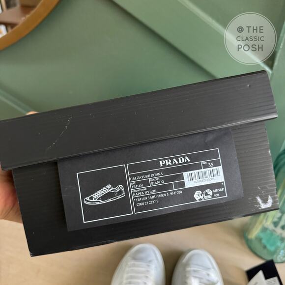 NEW Prada  Nappa Re Nylon White Sneakers Low Top Sz 35 - Picture 7 of 7